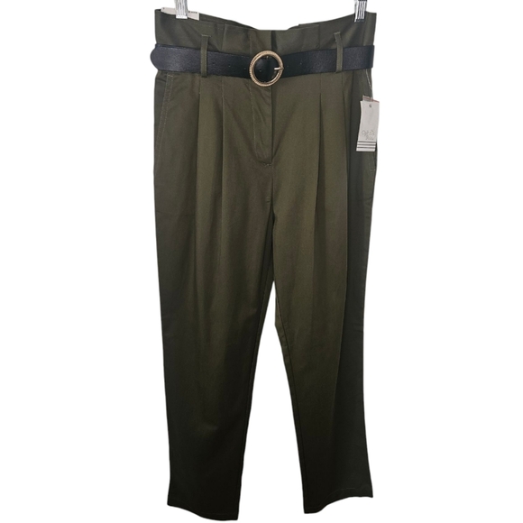 NWT Ophelia Roe Mid-Rise Ankle Tapered Leg Pants With Belt - Picture 1 of 4